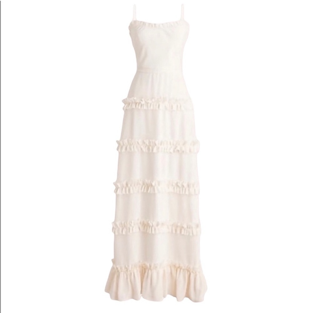 J.Crew Collection tiered ruffle silk tricotine gown ivory womens 10 weddings - Picture 1 of 12